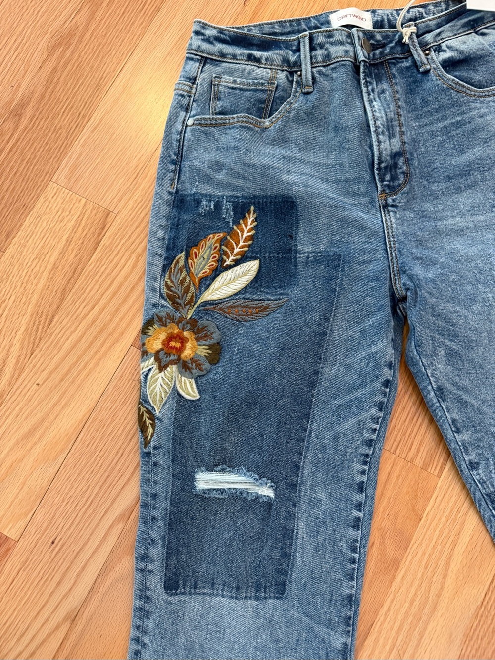 DRIFTWOOD Blue Denim Stella Jeans with Floral Embroidery - Picture 4 of 7